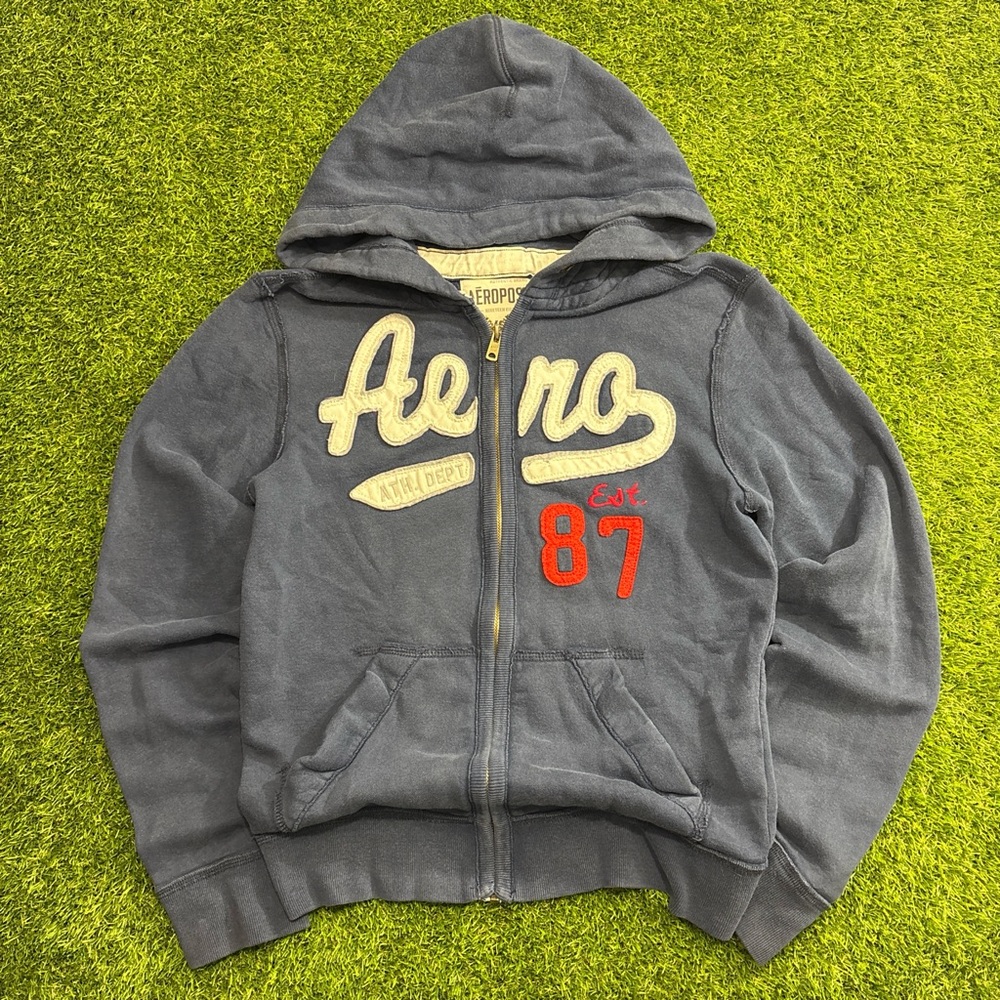 Y2K XS Aeropostale Gray 'Aero 87' Zip Hoodie
